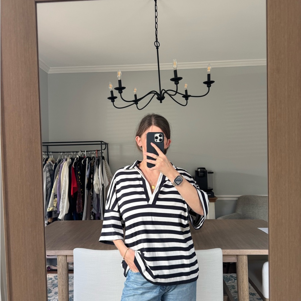 Lafayette 148 New York Black and White Striped Button Down Shirt